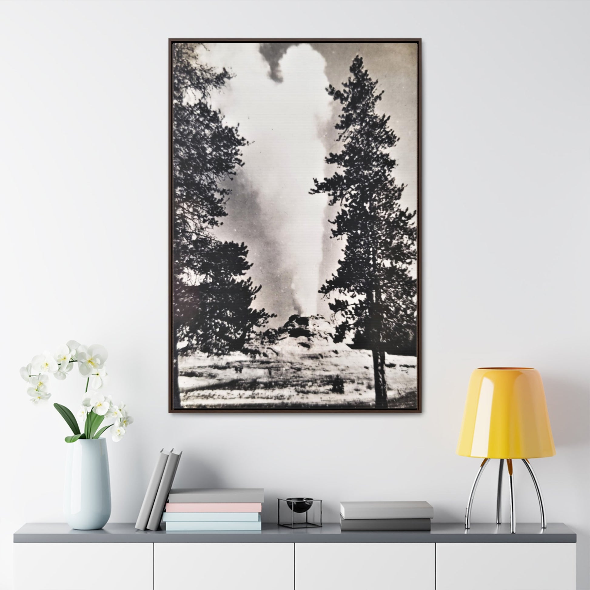 Castle Geyser Yellowstone Gallery Canvas Wraps Vertical Frame - 32″ x 48″ Premium Gallery Wraps (1.25″) Walnut - Canvas
