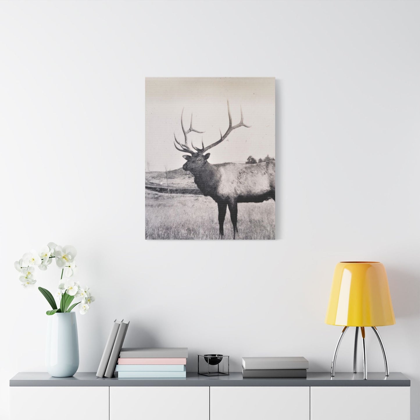 Yellowstone Bull Elk Satin Canvas Stretched 24" x 30" (Vertical) 1.5"