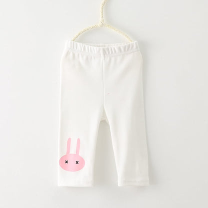 Cartoon Bunny Five Points Girls Leggings - White 100cm - leggings