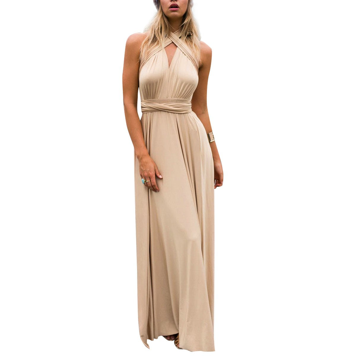 Elegant Multi-Way Wrap Maxi Dress - - dress