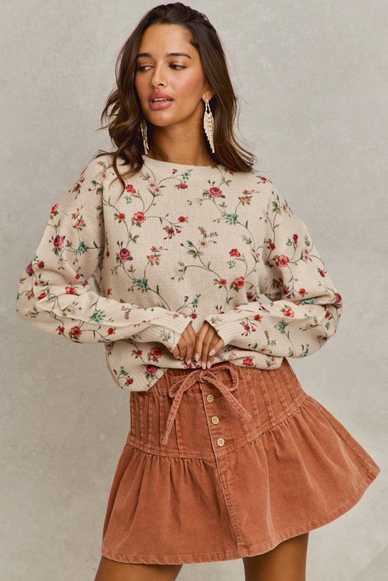 SO ME Mineral Wash Pintucked Corduroy Mini Flared Skirt - -
