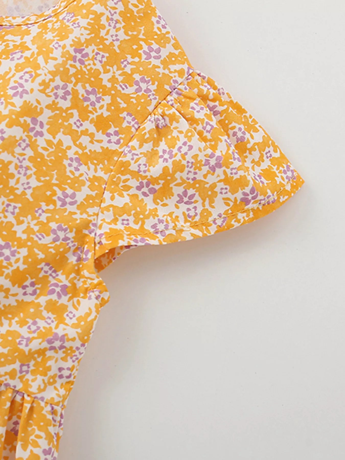 Children's Floral Print Button-Front Flutter Sleeve Dress - -