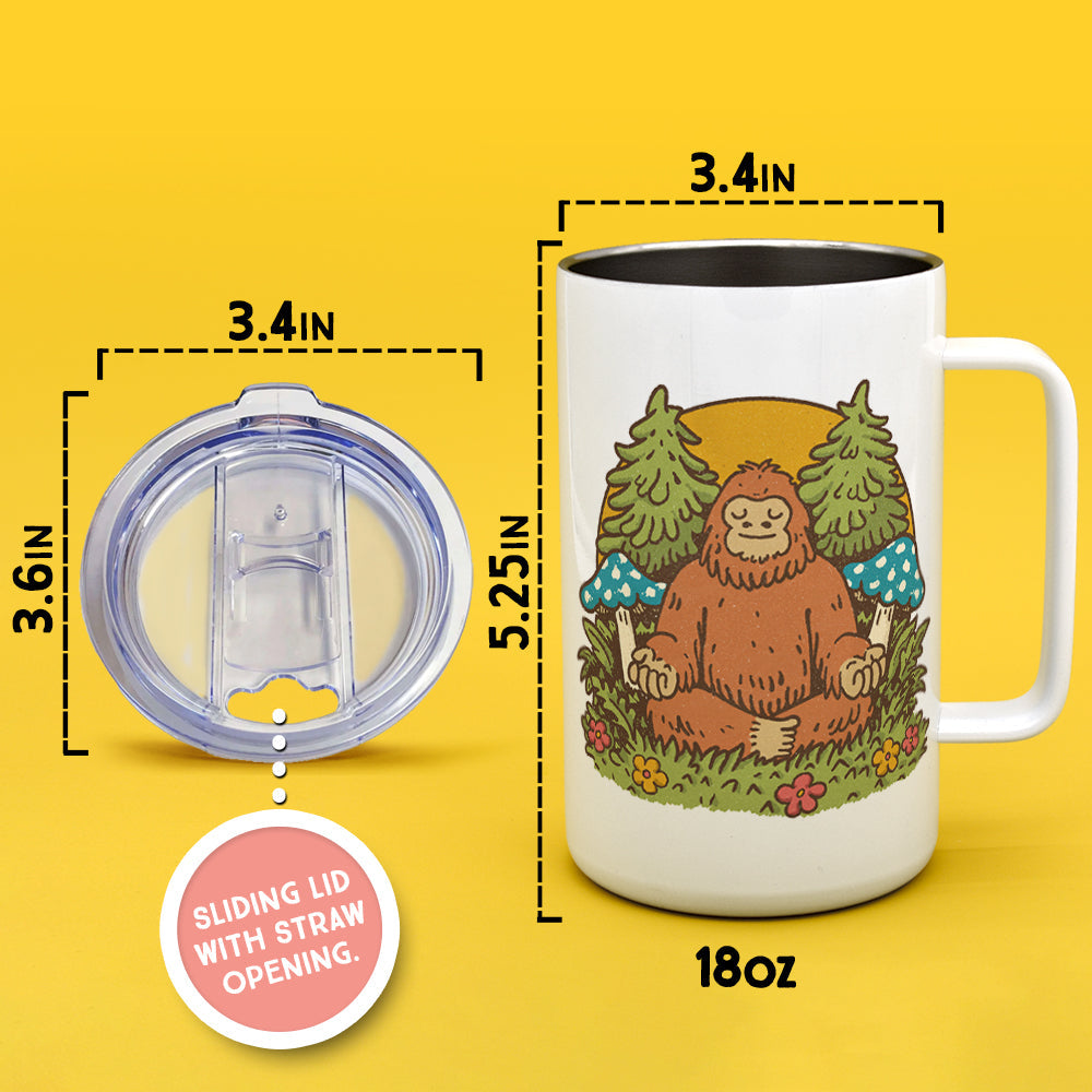 Meditating Bigfoot Insulated Travel Mug - -
