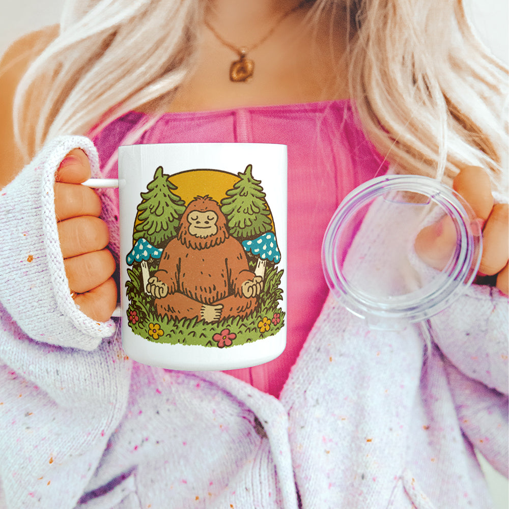 Meditating Bigfoot Insulated Travel Mug - -