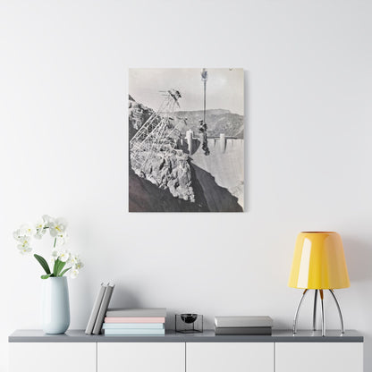 Suspended Boulder Dam Worker Satin Canvas Stretched 24" x 30" (Vertical) 1.5"
