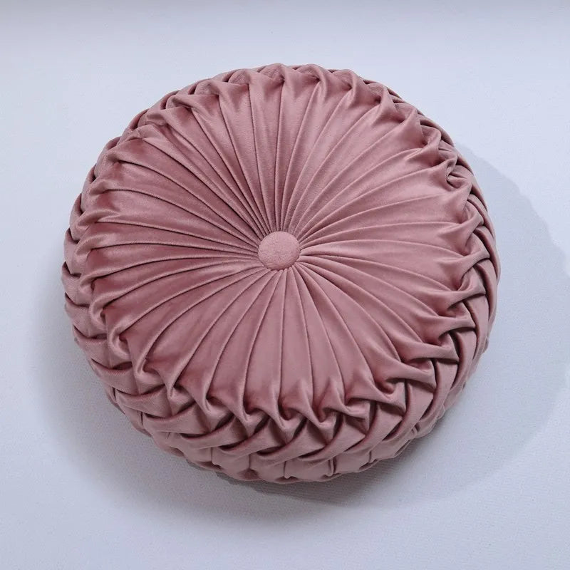 Velvet Round Cushion Plush Pleated Throw Pillow