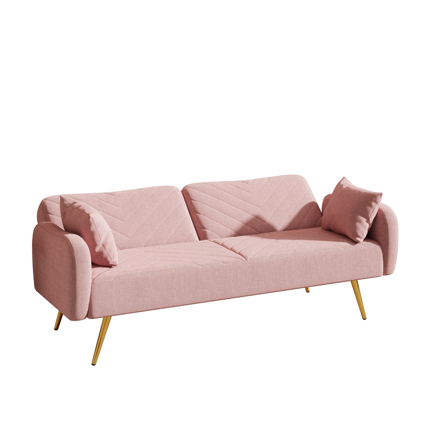 70.47" Pink Fabric Double Sofa with Split Backrest and Two Throw Pillows- V.I.P Digital Presence- {{Product type}}