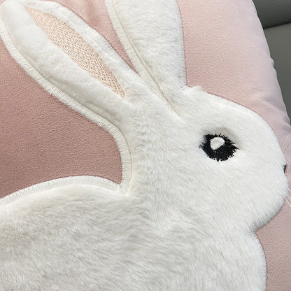 Soft Rabbit Pillow Cover Sofa Cushion Velvet Embroidered Pillow Girl's Heart Pink Cartoon Pillow Cover Cute - -