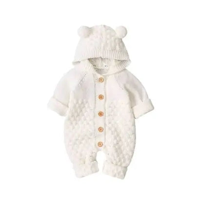 Baby Romper Bear Ear Knit Hooded Jumpsuit White 18 Months Old