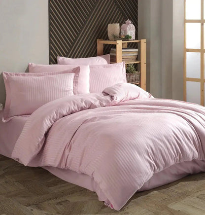 Hobby Striped Powder - Double Jacquard Satin Duvet Cover Set Kia Day Design