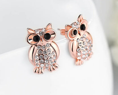 Fashion Owl Crystal Stud Earrings Kia Day Design