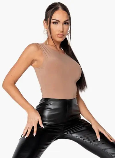 Camel Sleeveless Bodysuit