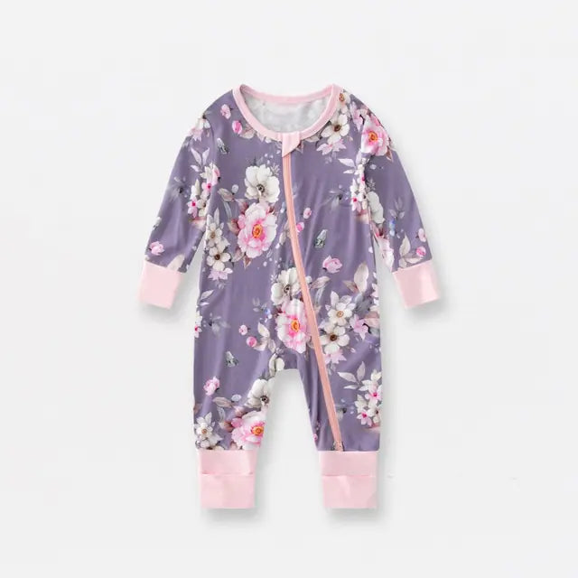 Bamboo Fiber Baby Zippered Romper Purple floral 12-18M 80cm