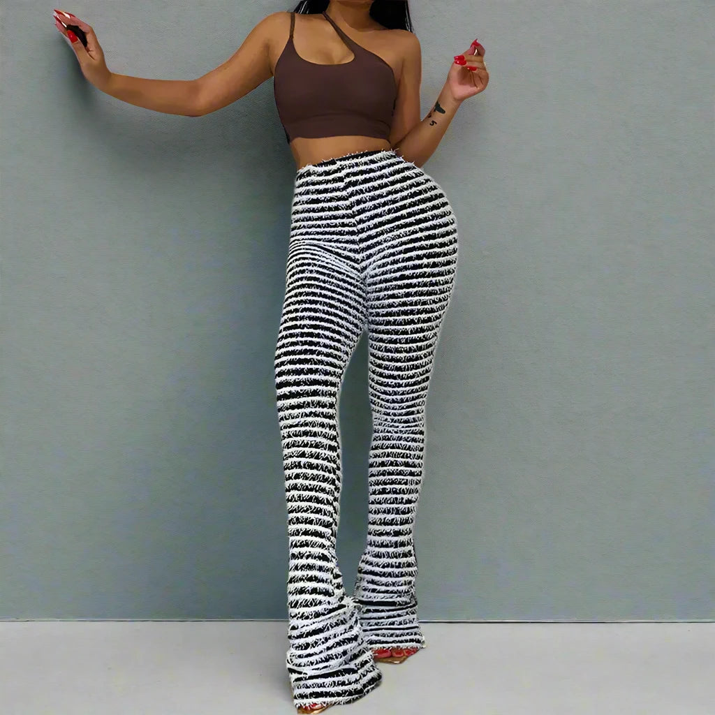 Casual Fleece Stripe Knitted Pants