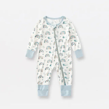 Bamboo Fiber Baby Zippered Romper light blue white 18-24M 90cm