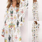 Nutcracker Ballet Christmas Satin Pajama Set For Women Print Comfy Satin Sleepwear & Loungewear Pjs Printing Silky Top & Bottoms - Long White -
