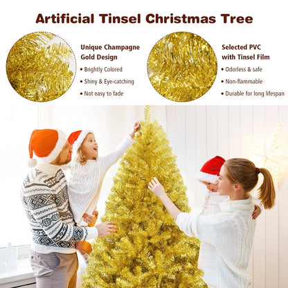 6/7.5 Feet Artificial Tinsel Christmas Tree Hinged with Foldable Stand - -