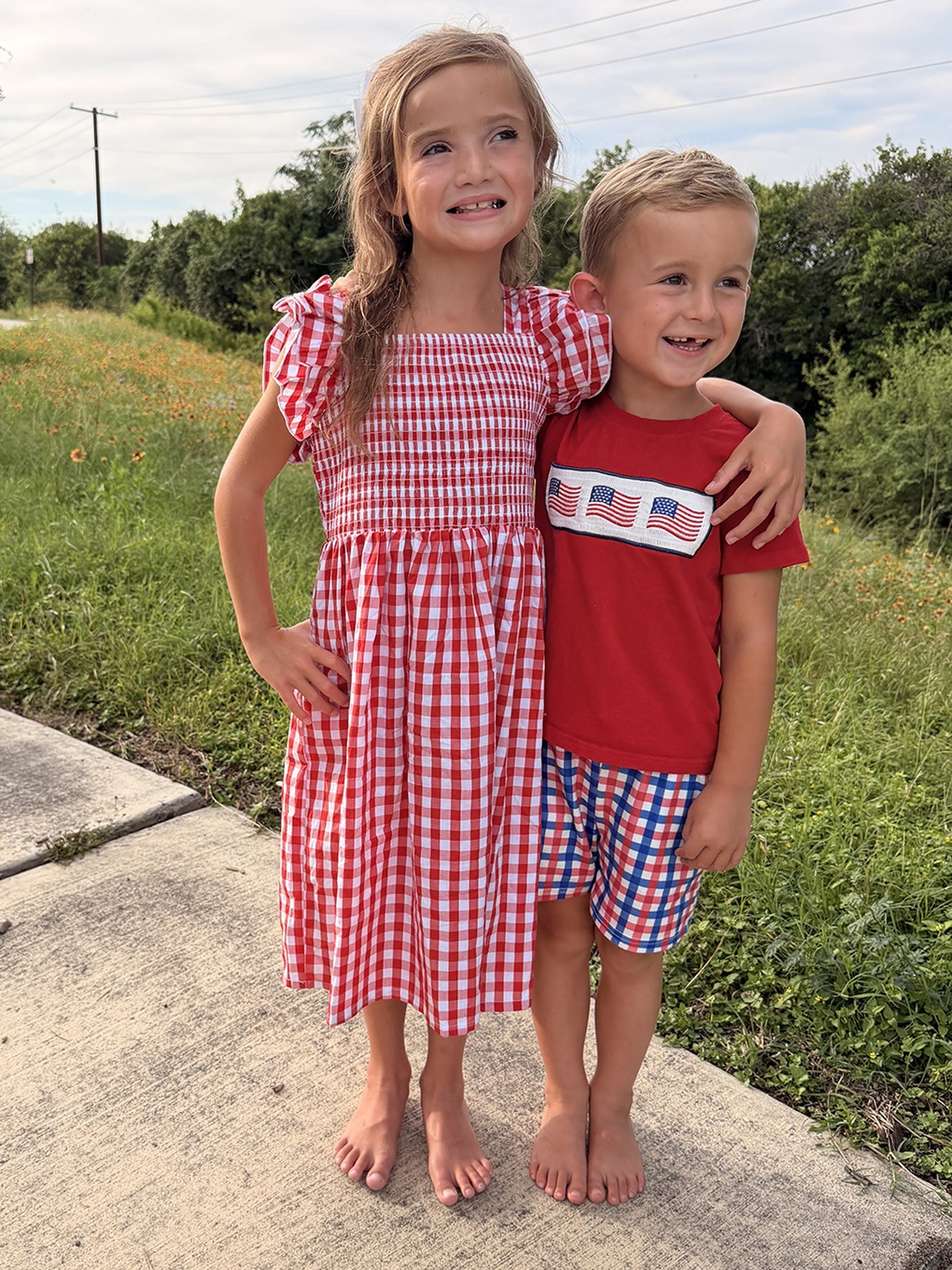 Summer Plaid Smocked Ruffle Girl Dress Sibling Outfits - - Dress