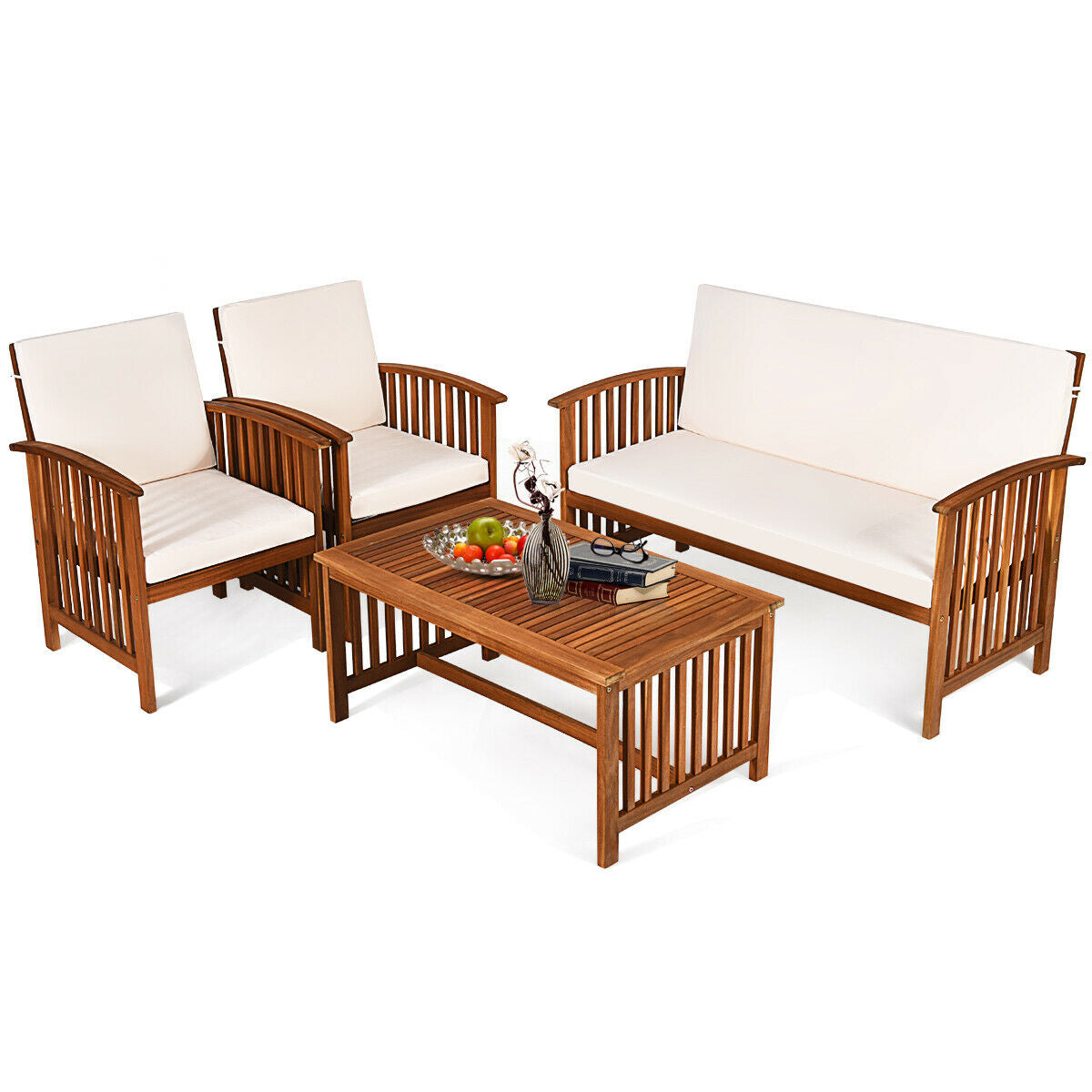 4 Pieces Patio Solid Wood Furniture Set- DirectDeals- {{Product type}}
