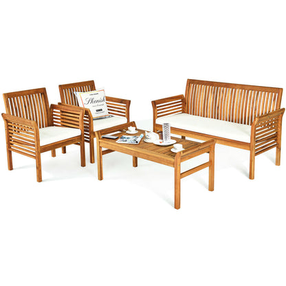 4 Pieces Outdoor Acacia Wood Sofa Furniture Set- DirectDeals- {{Product type}}