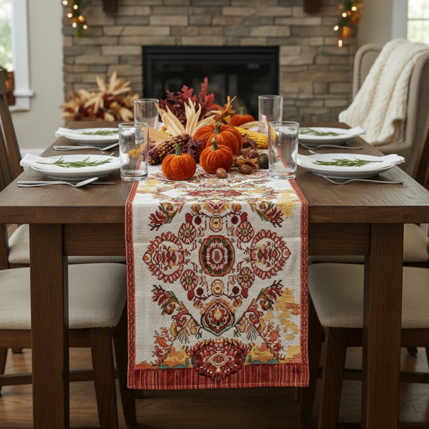 Tache Elegant Burgundy Ornate Paisley Woven Tapestry Table Runner (18194) - - Table Runner