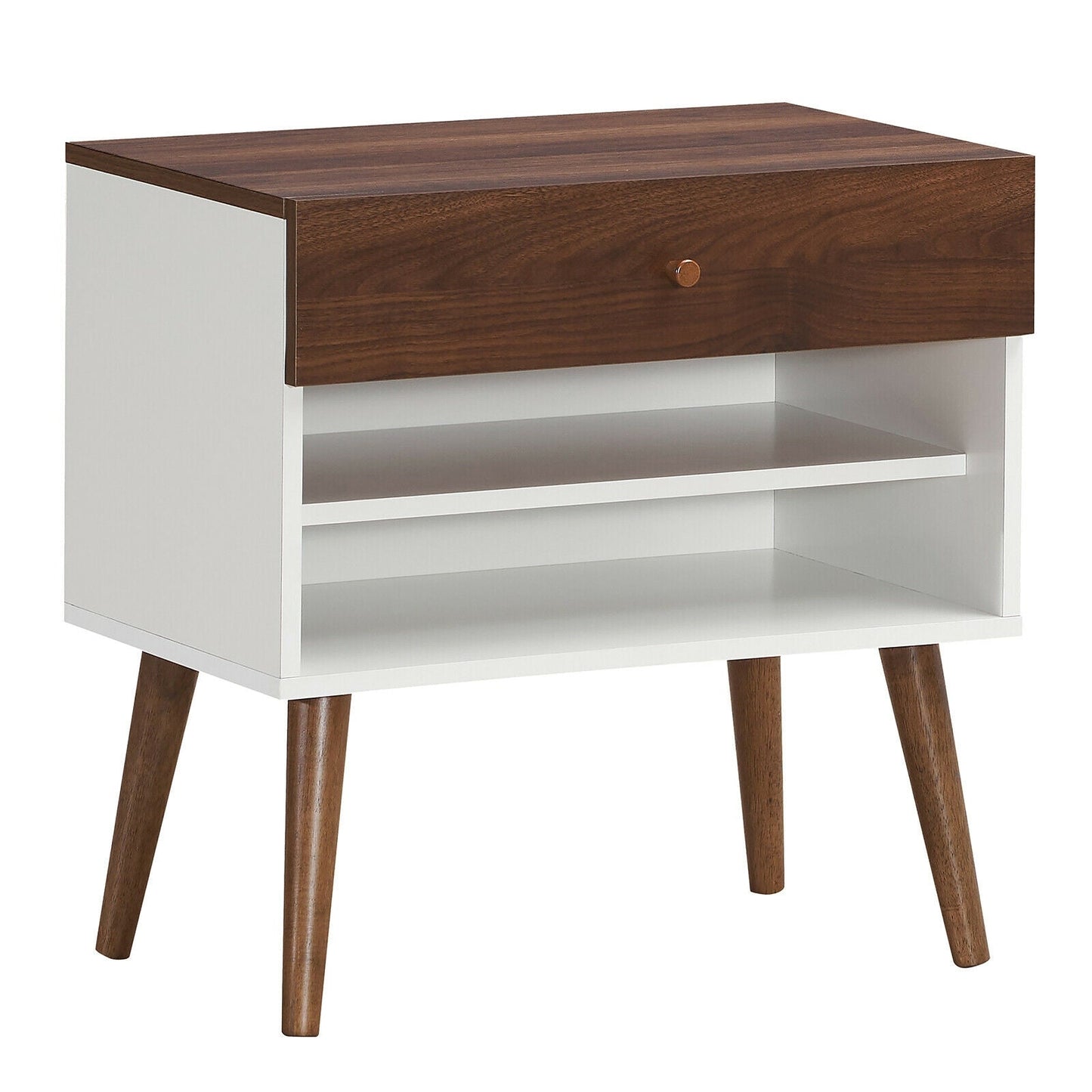 Mid-Century Nightstand with Drawer and Rubber Wood Legs- DirectDeals- {{Product type}}