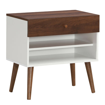 Mid-Century Nightstand with Drawer and Rubber Wood Legs- DirectDeals- {{Product type}}