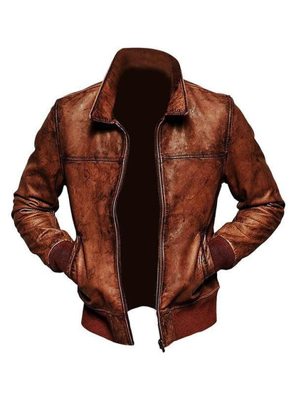 Men’s Vintage Casual Distressed Real Leather Jacket – Tan Brown- Martin Jackets- {{Product type}}