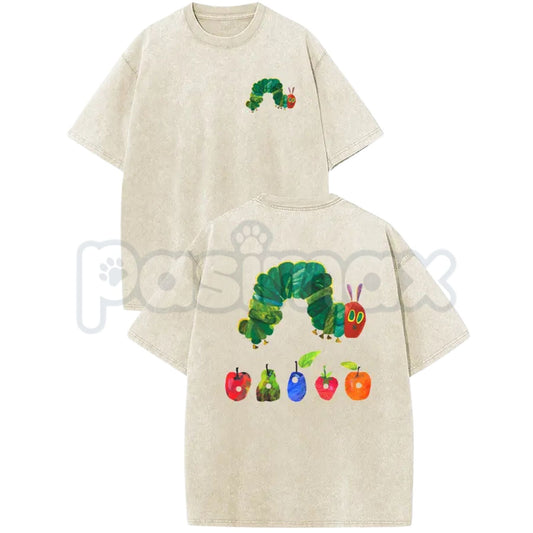 The Very Hungry Caterpillar T-Shirt – Holafish Two-Sided Vintage Print, Lightweight Acid Washed Retro Cotton Graphic Tee - - T-Shirt