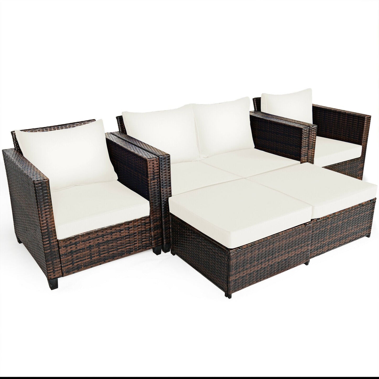 5 Pieces Patio Cushioned Rattan Furniture Set- DirectDeals- {{Product type}}