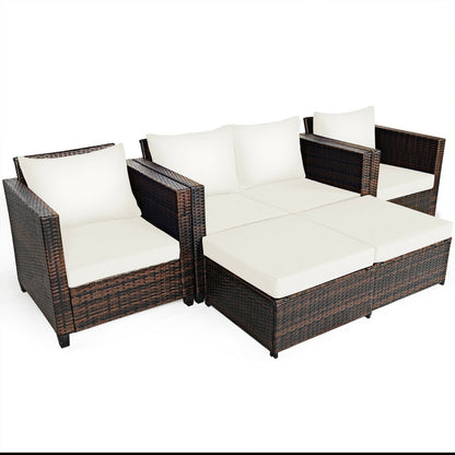 5 Pieces Patio Cushioned Rattan Furniture Set- DirectDeals- {{Product type}}