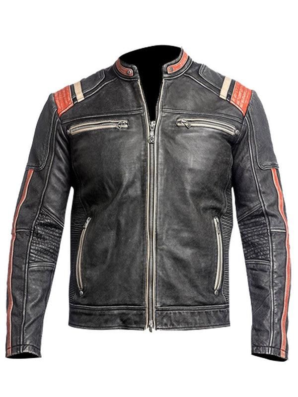 Cafe Racer Motorcycle Retro Moto Distressed Leather Jacket – Vintage- Martin Jackets- {{Product type}}