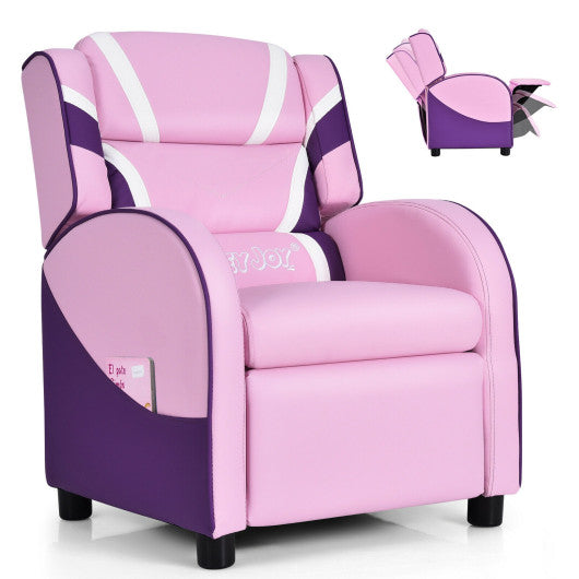 Kids Leather Recliner Chair with Side Pockets-Pink - - Home & Garden