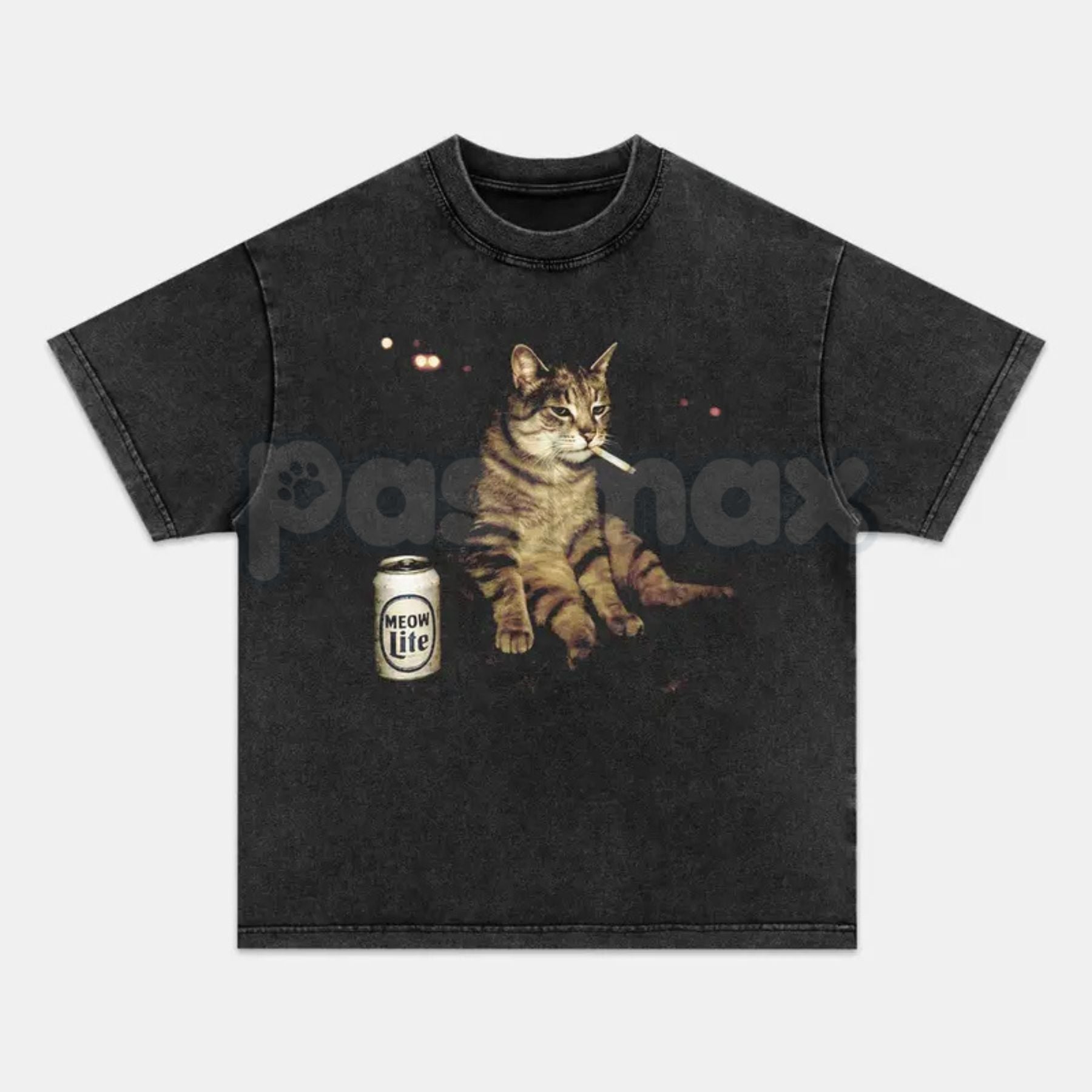 Wacky Cat Printed Design Unisex Oversized T-Shirt – Vintage Washed Graphic Crew Neck Tee- Pasimax- {{Product type}}