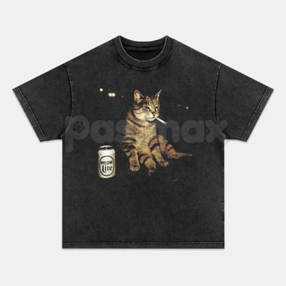 Wacky Cat Printed Design Unisex Oversized T-Shirt – Vintage Washed Graphic Crew Neck Tee- Pasimax- {{Product type}}