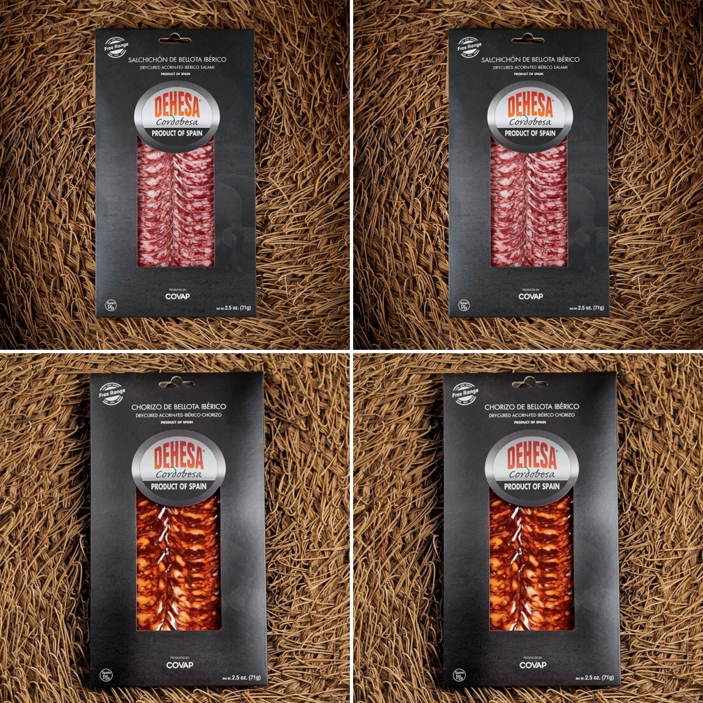 Dehesa Cordobesa® Chorizo and Salchichón de Bellota Ibérico 4 Pack - 2 (2.5 Ounces Packages of Salchichón) and 2 (2.5 Ounces Packages of Chorizo) -