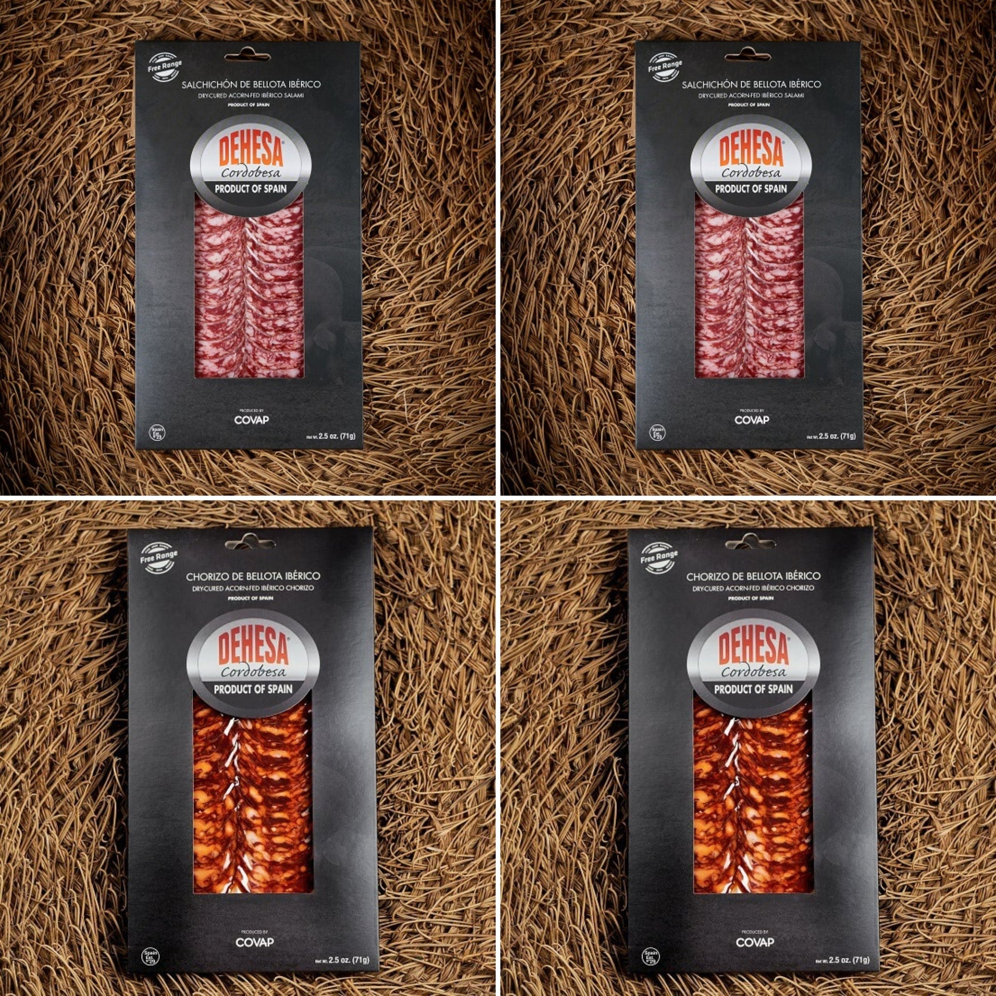 Dehesa Cordobesa® Chorizo and Salchichón de Bellota Ibérico 4 Pack - 2 (2.5 Ounces Packages of Salchichón) and 2 (2.5 Ounces Packages of Chorizo) -