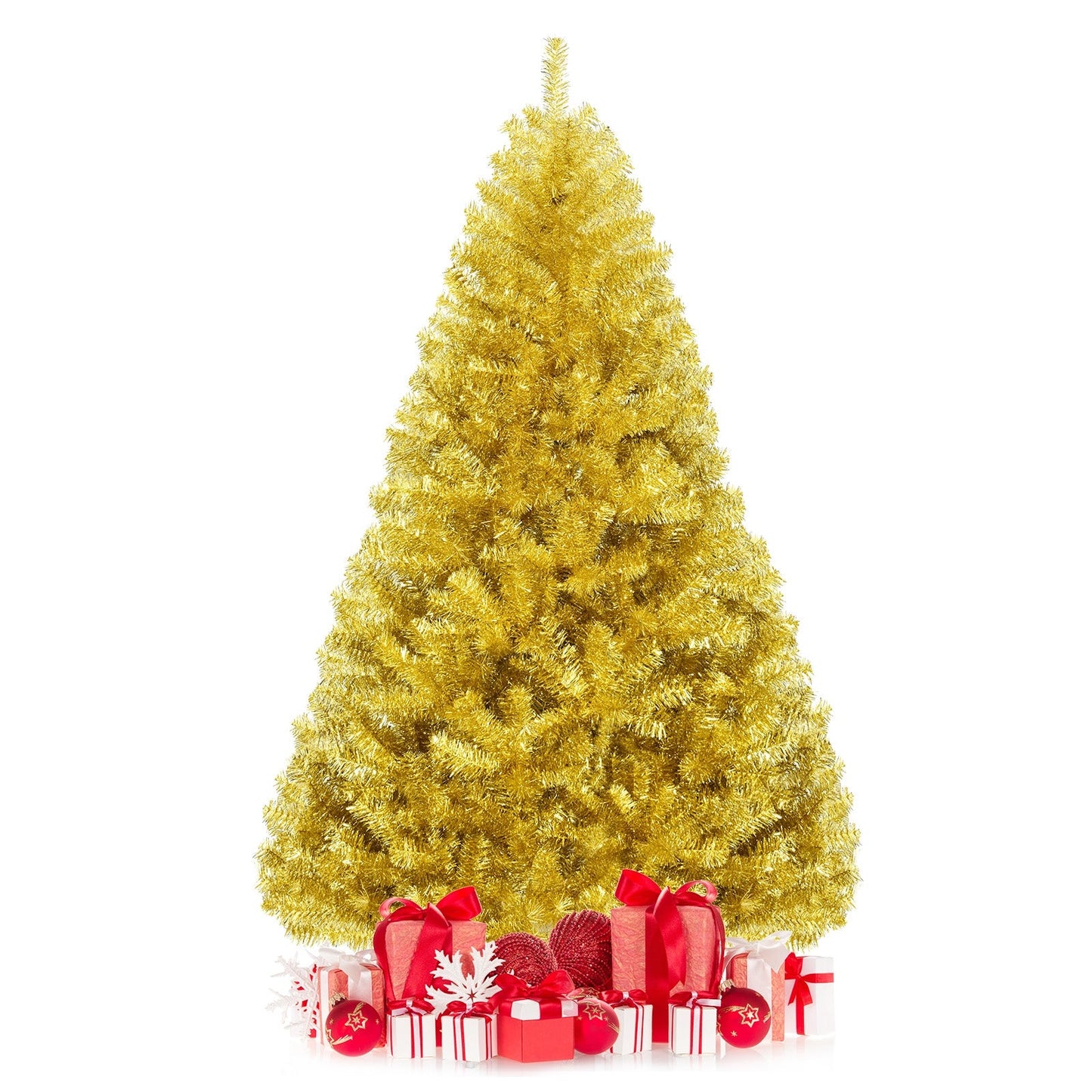 6/7.5 Feet Artificial Tinsel Christmas Tree Hinged with Foldable Stand - -