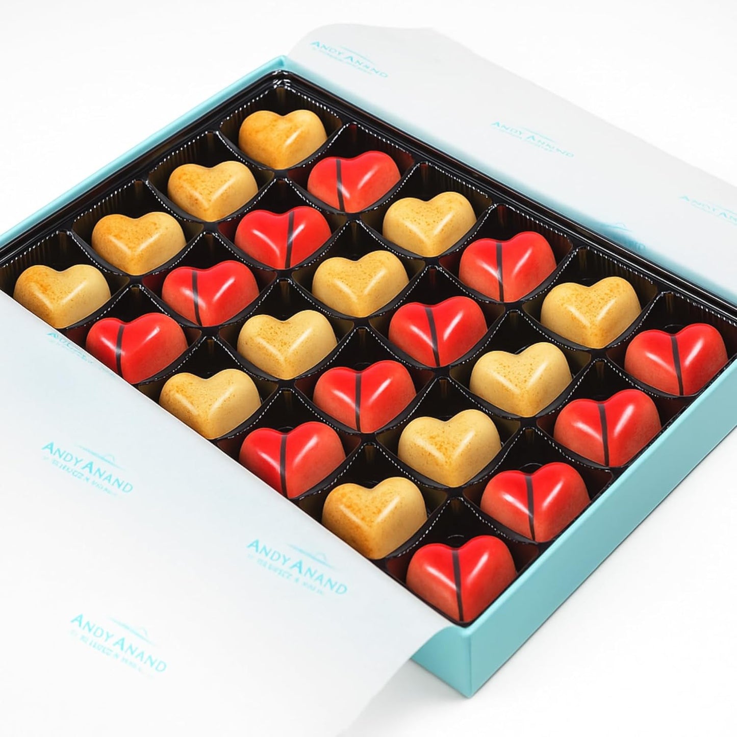 Andy Anand White Chocolate Heart Gift Box, 24 pc, 60% Cocoa – Gluten-Free, Silky Smooth, Valentine's Day, Anniversary & Special Gift - - Food & Beverages > Desserts & Sweets > Chocolate