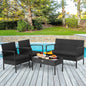 4 Pieces Patio Rattan Furniture Set with Cushion - - pato