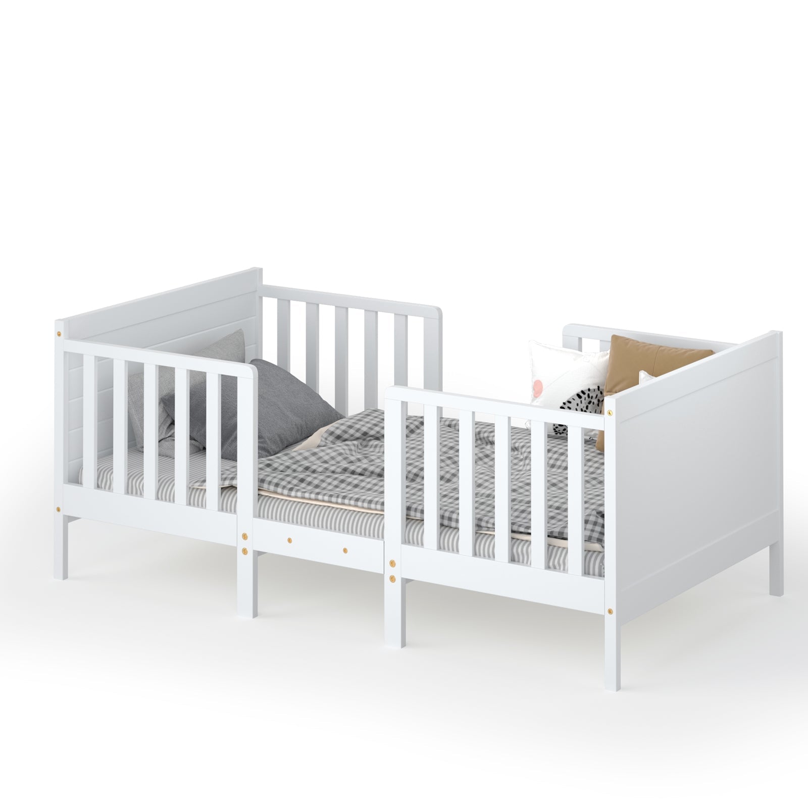 2-in-1 Convertible Kids Wooden Bedroom Furniture with Guardrails- DirectDeals- {{Product type}}