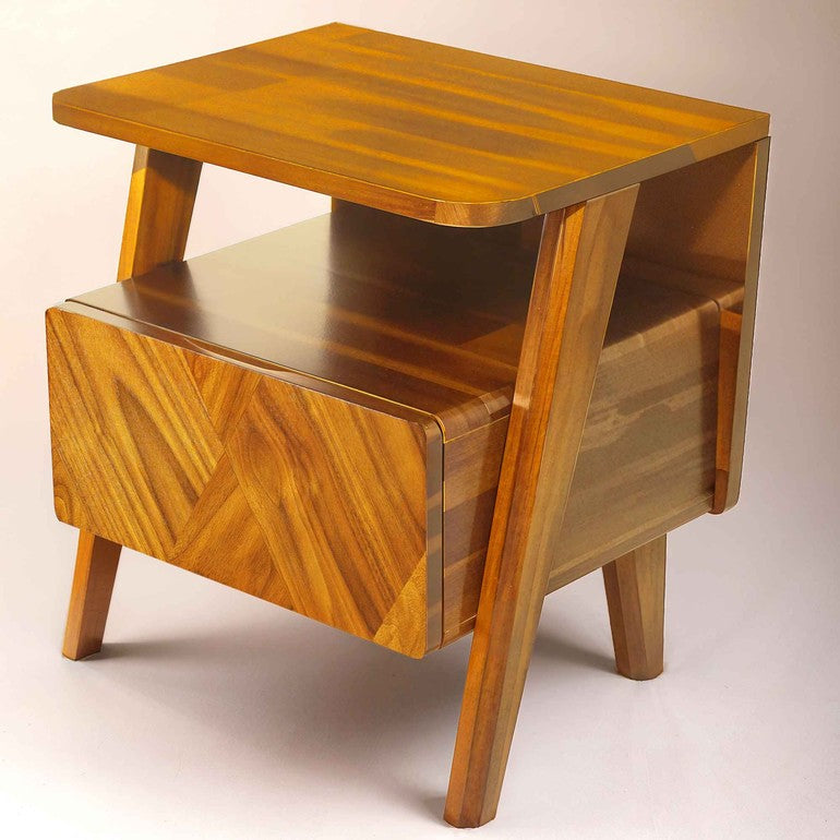 Rum Handcrafted Solid Wood Nightstand - Caramel - Nightstand