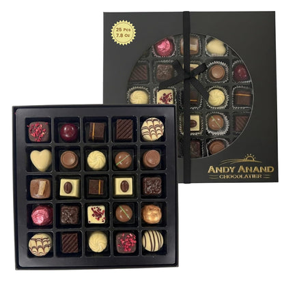 Andy Anand Premium Bon Bon Chocolate Collection, 25 pc – Truffles, Pralines, Pistachio Cream, Mint & Tiramisu, Birthday & Holiday Gift Box - - Food & Beverages > Desserts & Sweets > Chocolate