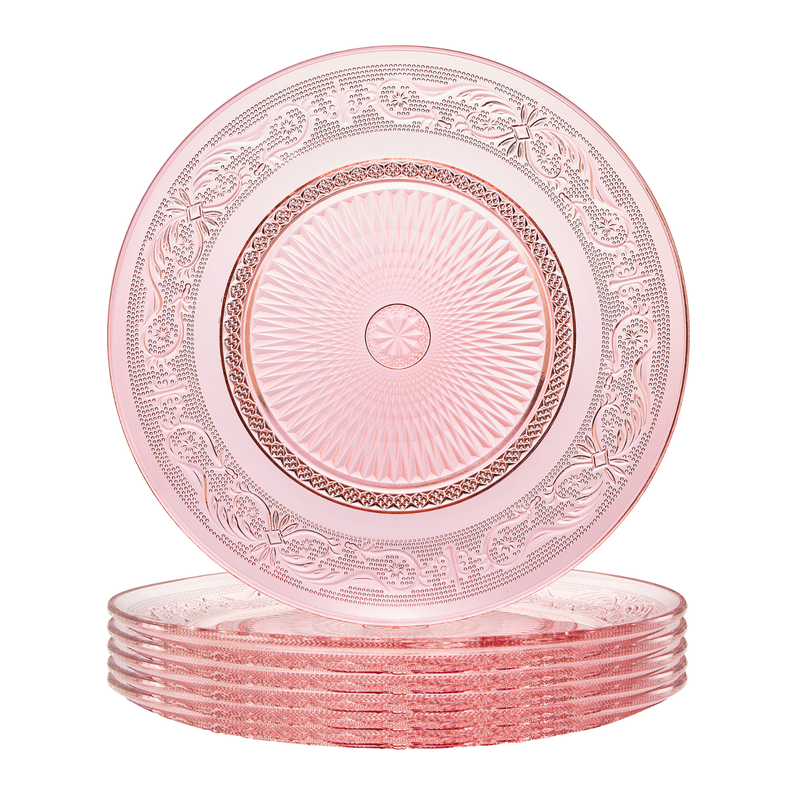 Blush Vintage Glass Plate, Set of 6 - - Plate