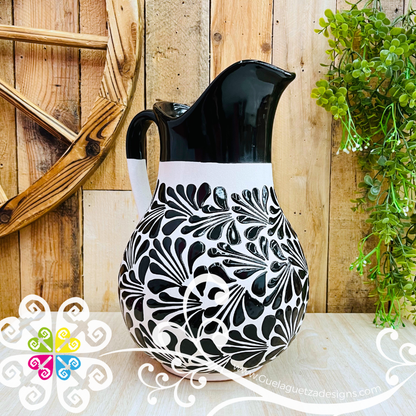Engobe with Black Espiga Pato Pitcher Set - 4 Cups - - Authentic Mexican Clay