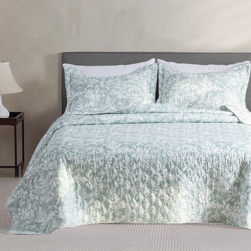 Kasentex Spring Lightweight Botanical Green Floral Quilt Set- Kasentex- {{Product type}}