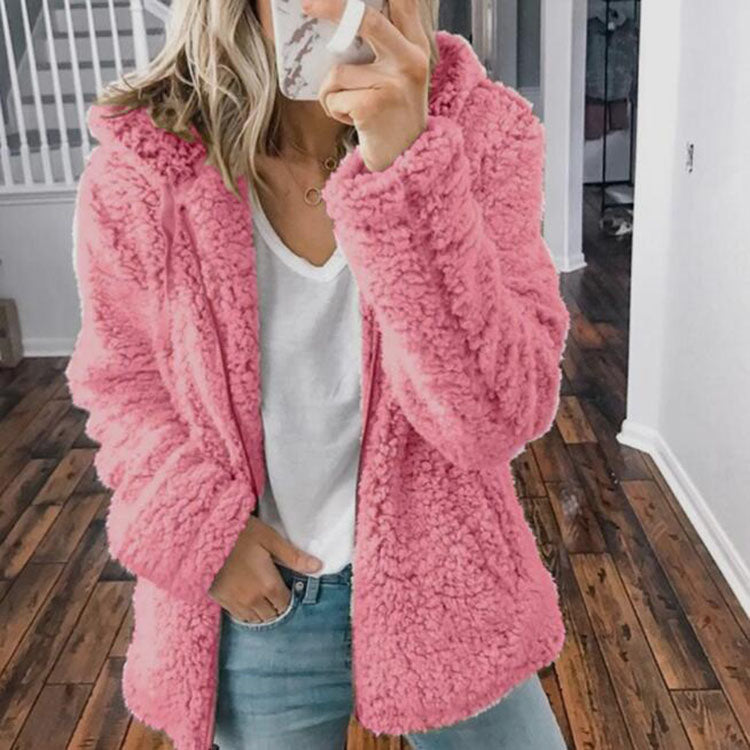 Thick Warm Soft Fleece Jacket Female Pocket Zipper Coat