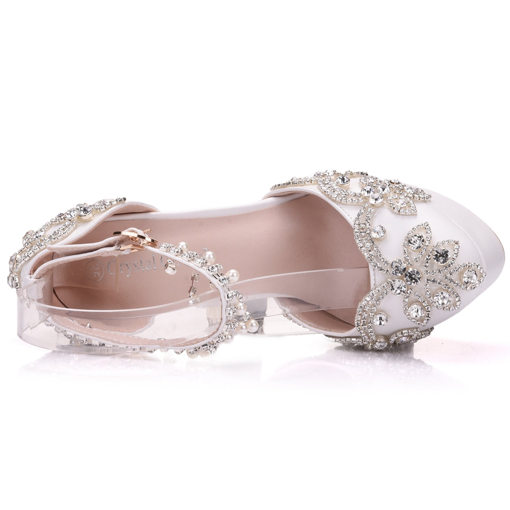 Elegant White Diamond Bridal Heels - -