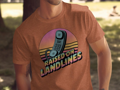 Raised on Landlines Retro Style Phone Design T-Shirt - - T-Shirt