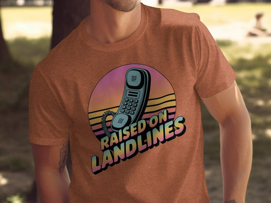 Raised on Landlines Retro Style Phone Design T-Shirt - - T-Shirt
